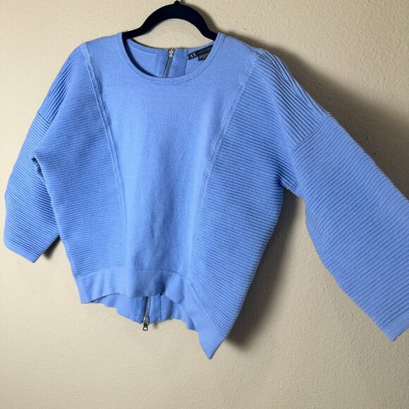 ARMANI EXCHANGE Blue Boxy Mixed Texture Zip Back Sweater Size Small - Picture 5 of 7